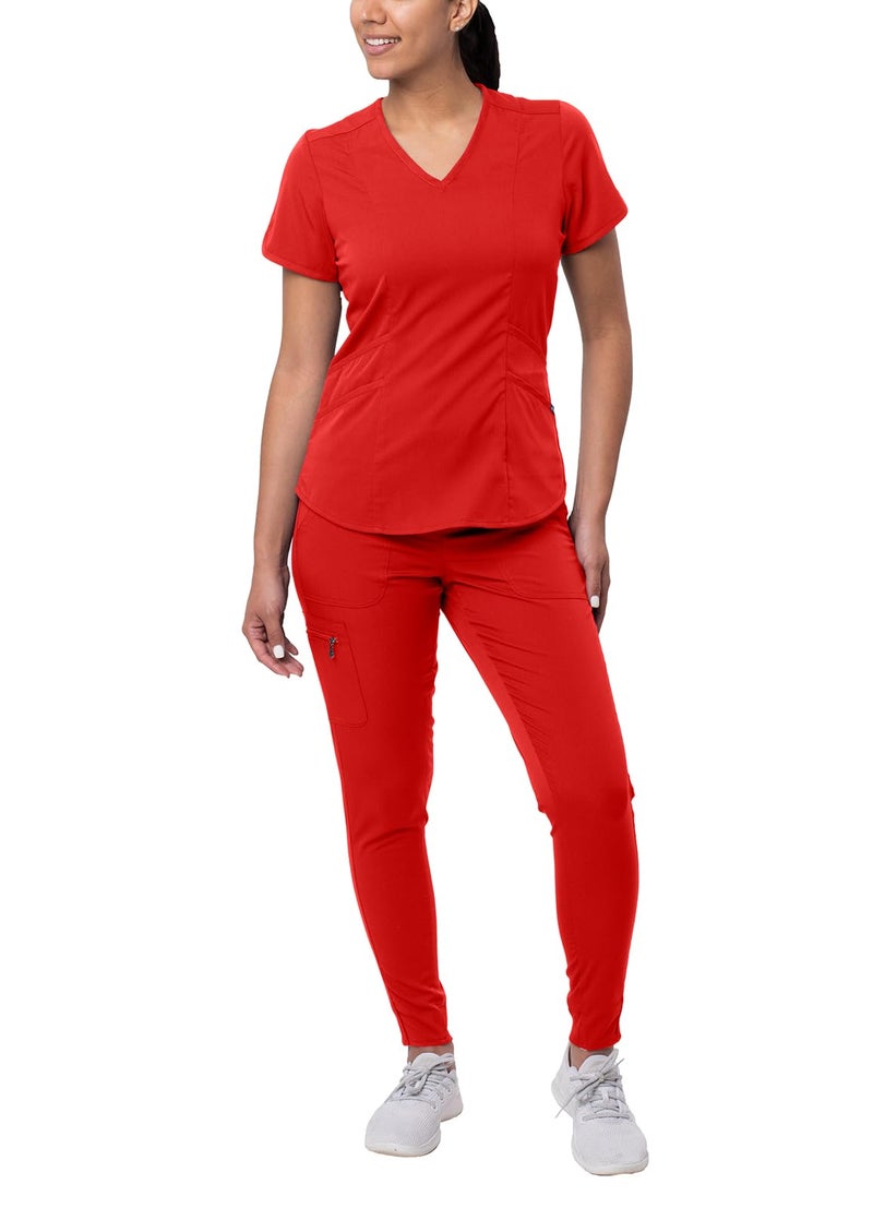 Adar Uniforms Adar Pro Athletic Scrubs Set For Women - Stretch V-Neck Scrub Top & Yoga Jogger Cargo Scrub Pants, 10 Pockets - P9500 - Apple - M - Image 1